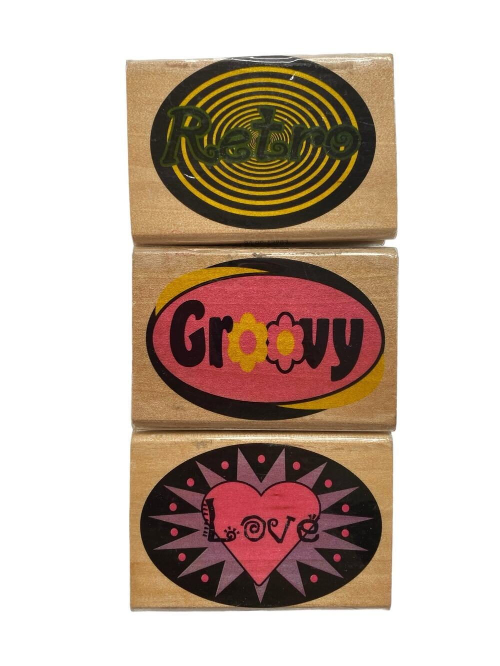Vintage *NEW* WESTWATER 1999 Groovy Retro Love Wood Mount Ink Stamp Set of 3